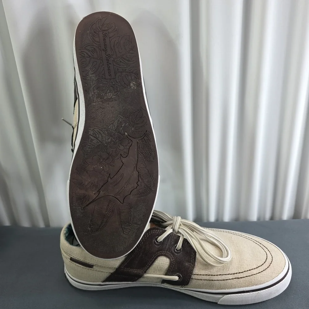Tommy Bahama Men's US Size 10 Boat Shoes‎ Khaki Canvas Dock Pool Beach